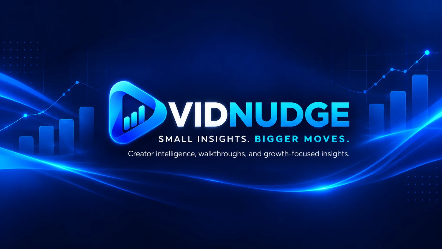 VidNudge brand banner with its analytics play-button icon, and Small Insights. Bigger Moves. tagline